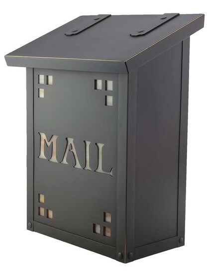 Pasadena Solid-Brass Vertical Mailbox with Mail Stencil and Decorative Glass in Architectural Bronze/Honey Glass.